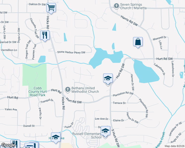 map of restaurants, bars, coffee shops, grocery stores, and more near 604 River Bend Circle in Smyrna
