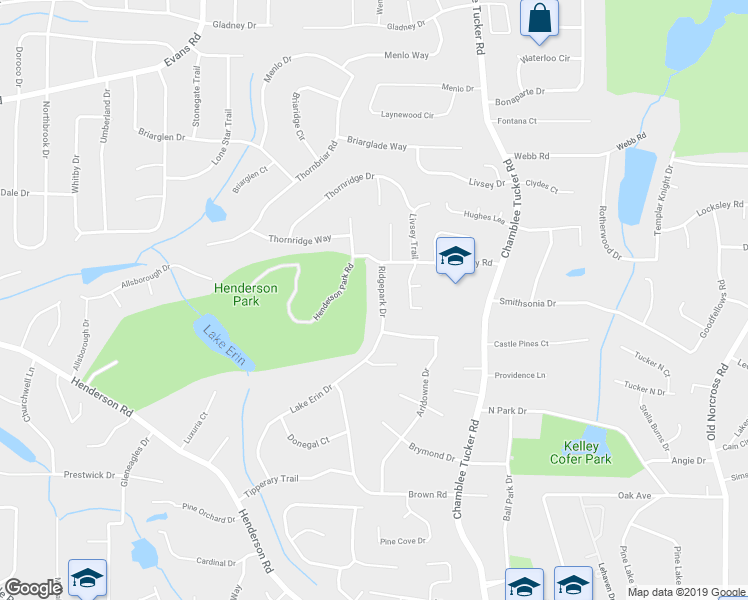 map of restaurants, bars, coffee shops, grocery stores, and more near 2764 Ridge Park Drive in Tucker