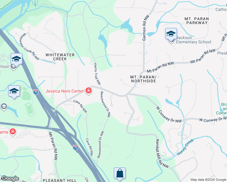 map of restaurants, bars, coffee shops, grocery stores, and more near 1673 Mount Paran Road Northwest in Atlanta