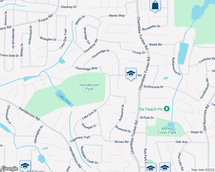 map of restaurants, bars, coffee shops, grocery stores, and more near 2780 Ridge Park Drive in Tucker