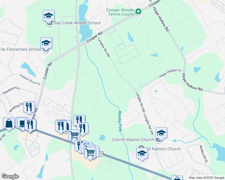 map of restaurants, bars, coffee shops, grocery stores, and more near 470 Langley Creek Drive in Loganville