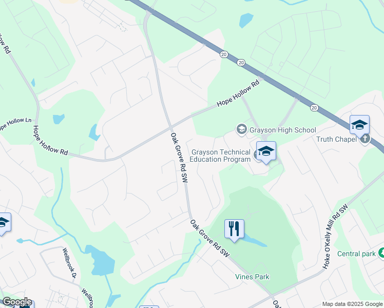 map of restaurants, bars, coffee shops, grocery stores, and more near 3218 Watson Woods Way in Loganville