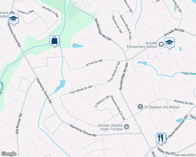 map of restaurants, bars, coffee shops, grocery stores, and more near 244 Devant Place Southwest in Lilburn