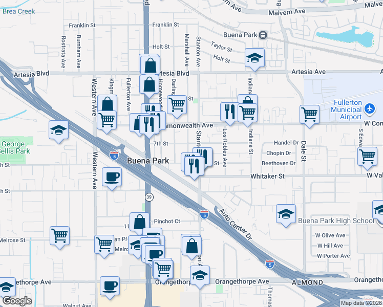 map of restaurants, bars, coffee shops, grocery stores, and more near in 