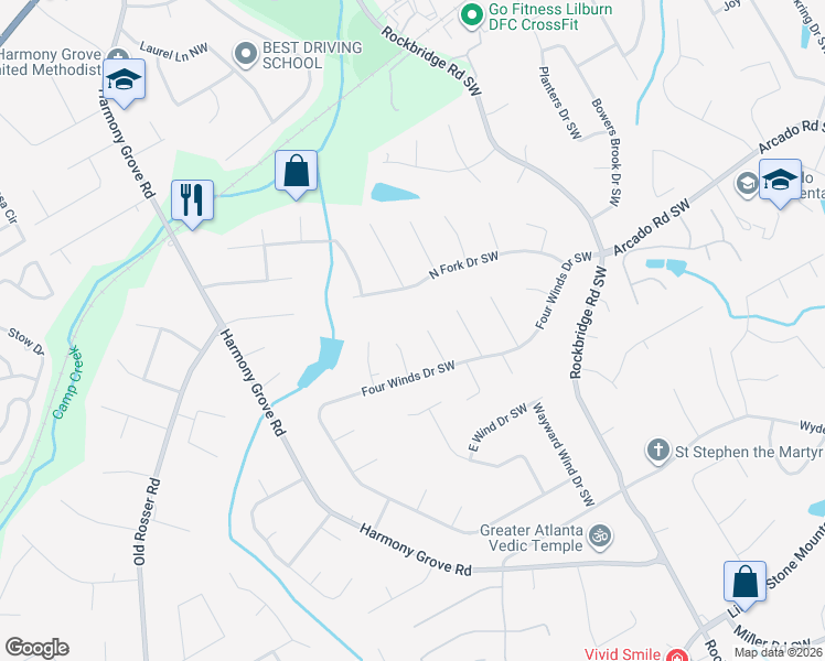 map of restaurants, bars, coffee shops, grocery stores, and more near 201 Marquis Court Southwest in Lilburn