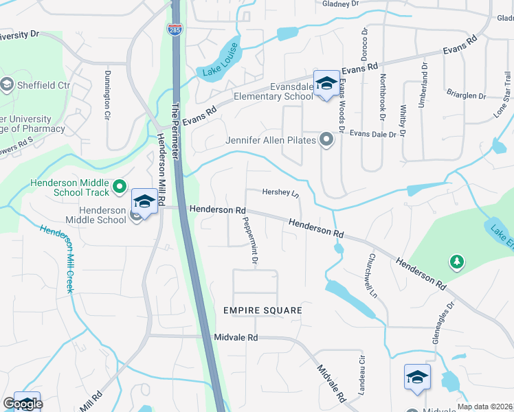 map of restaurants, bars, coffee shops, grocery stores, and more near 3521 Hershey Lane in Tucker