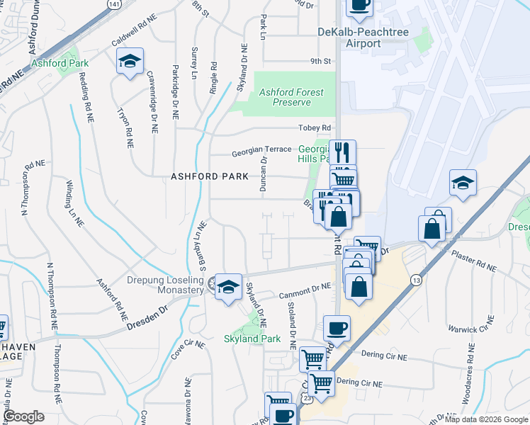 map of restaurants, bars, coffee shops, grocery stores, and more near 1837 Bragg Street in Atlanta
