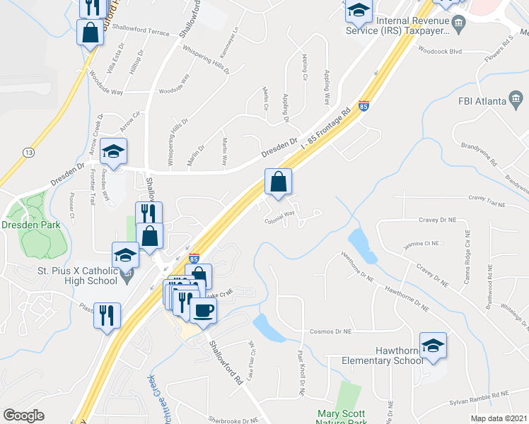 map of restaurants, bars, coffee shops, grocery stores, and more near in DeKalb County