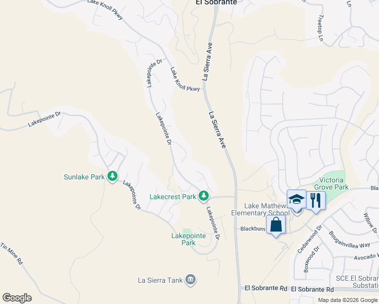 map of restaurants, bars, coffee shops, grocery stores, and more near 17316 Cold Spring Circle in Riverside