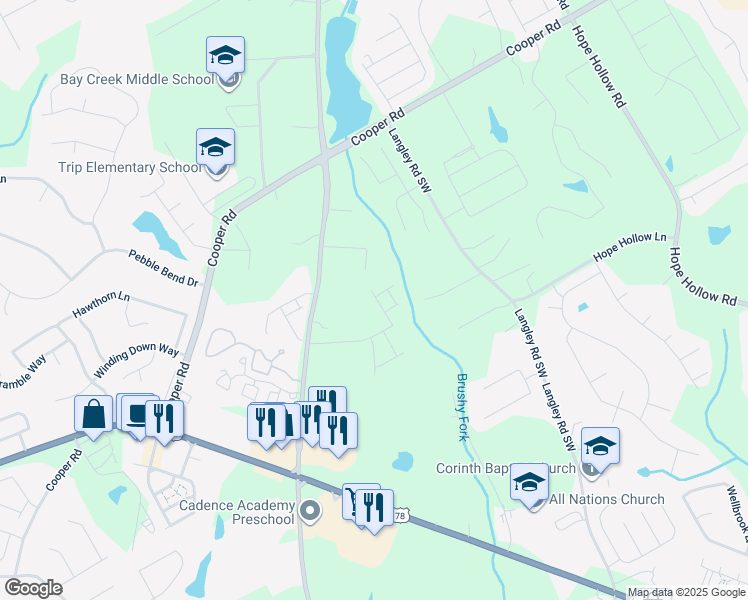 map of restaurants, bars, coffee shops, grocery stores, and more near 651 Autumn Meadow Drive in Loganville