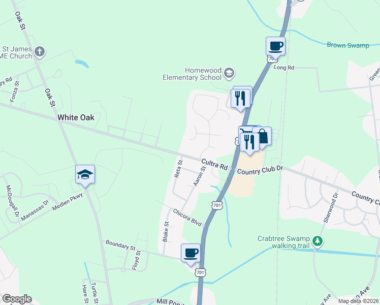 map of restaurants, bars, coffee shops, grocery stores, and more near 2600 Holmes Court South in Conway
