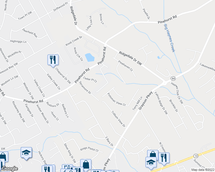 map of restaurants, bars, coffee shops, grocery stores, and more near 1710 Tuftstown Court in Snellville