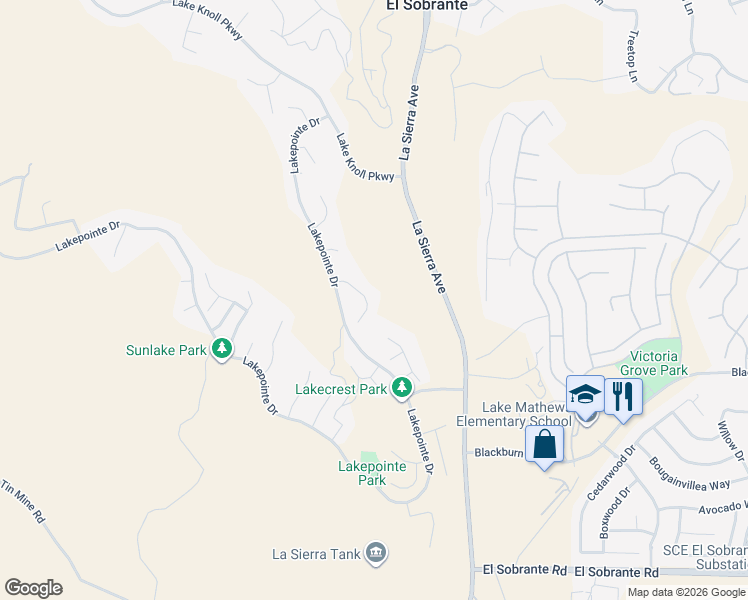 map of restaurants, bars, coffee shops, grocery stores, and more near 17316 Cold Spring Circle in Riverside