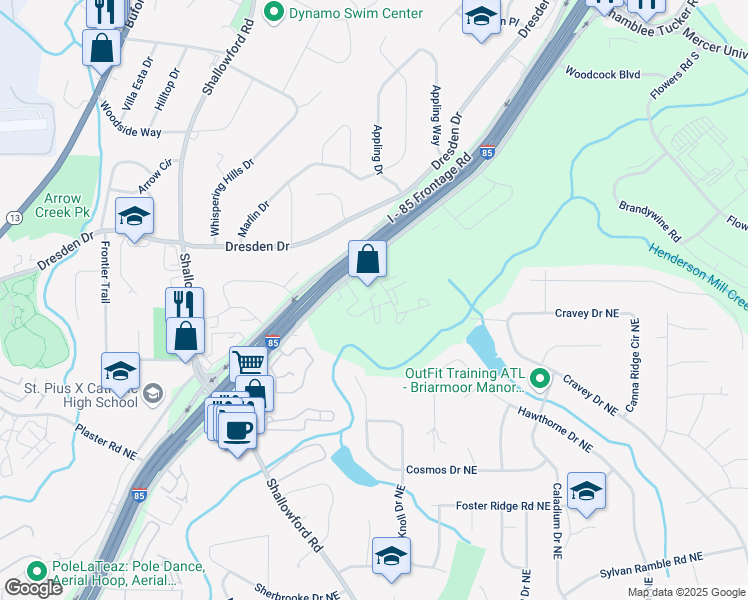 map of restaurants, bars, coffee shops, grocery stores, and more near 3113 Colonial Way in Atlanta