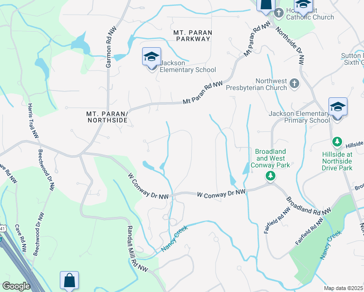 map of restaurants, bars, coffee shops, grocery stores, and more near 4146 Conway Valley Road Northwest in Atlanta