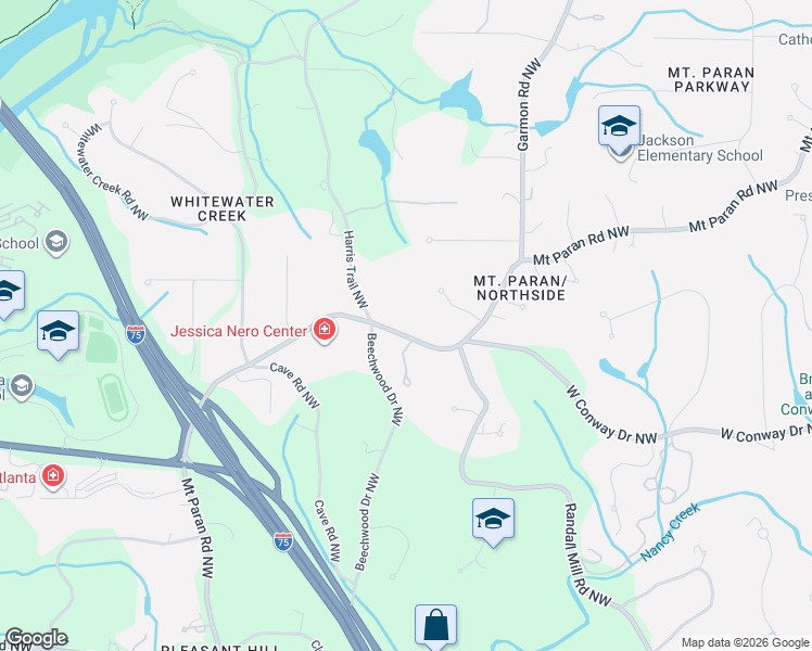 map of restaurants, bars, coffee shops, grocery stores, and more near 1707 Mount Paran Road Northwest in Atlanta