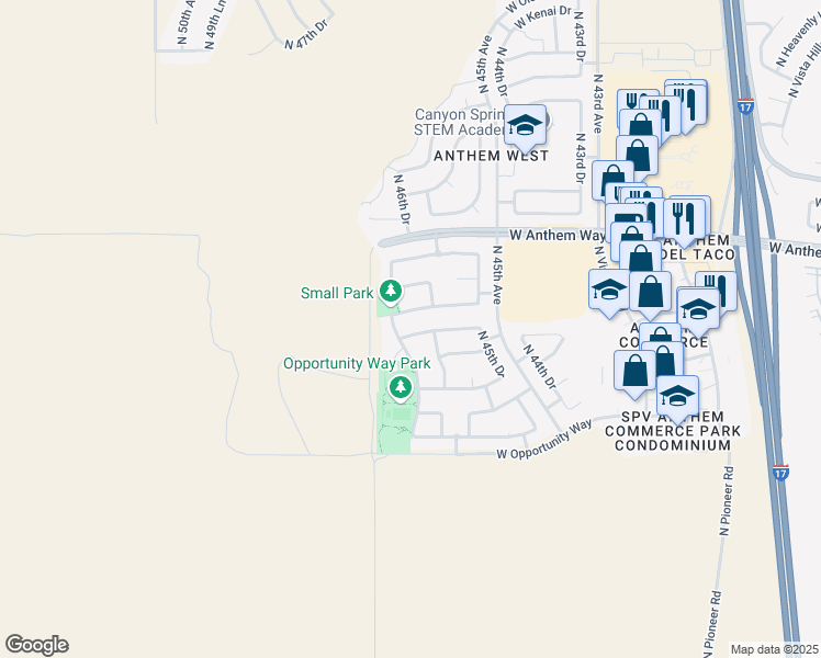 map of restaurants, bars, coffee shops, grocery stores, and more near 4630 West Venture Court in Phoenix