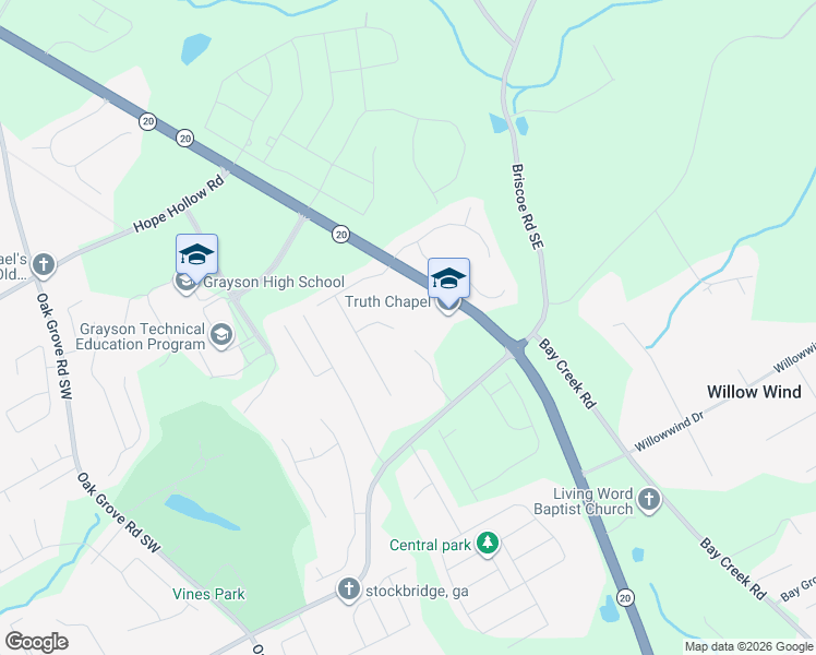 map of restaurants, bars, coffee shops, grocery stores, and more near 3425 Loganville Highway Southwest in Loganville