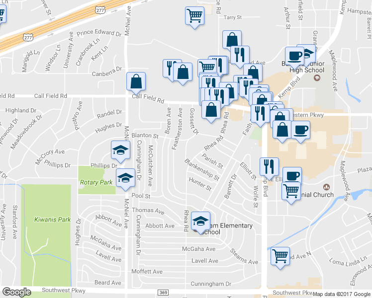 map of restaurants, bars, coffee shops, grocery stores, and more near 4209 Blankenship Street in Wichita Falls