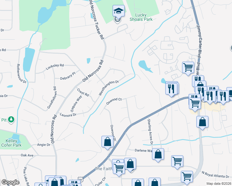 map of restaurants, bars, coffee shops, grocery stores, and more near 4626 Oswood Court in Tucker