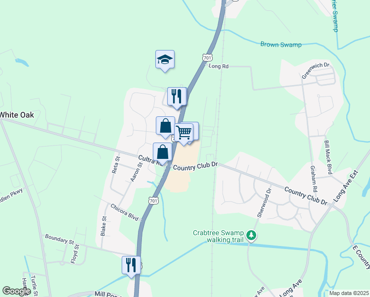 map of restaurants, bars, coffee shops, grocery stores, and more near 2608 North Main Street in Conway
