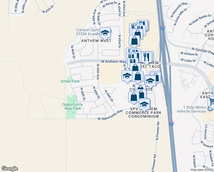 map of restaurants, bars, coffee shops, grocery stores, and more near 4438 West Hower Road in Phoenix