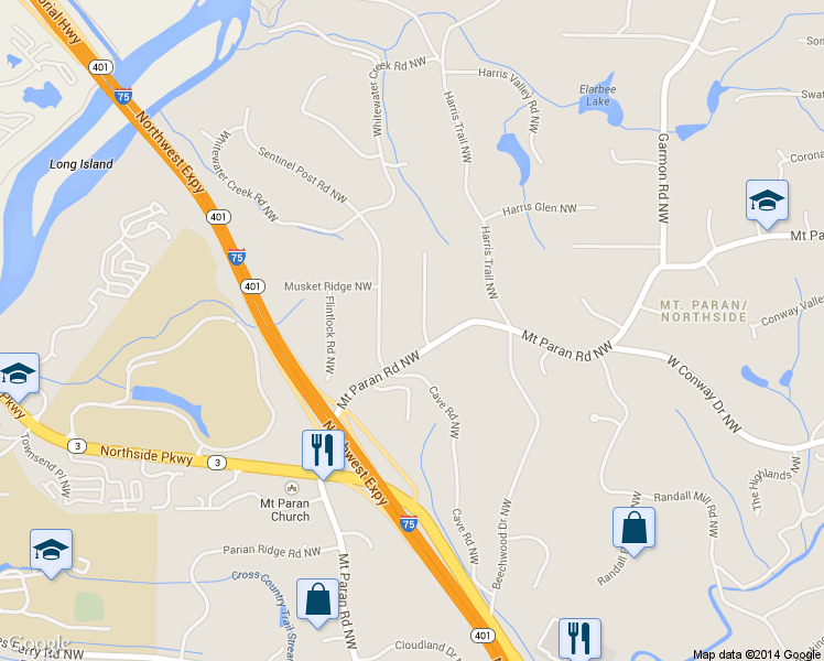 map of restaurants, bars, coffee shops, grocery stores, and more near 4130 Paran Pines Drive Northwest in Atlanta