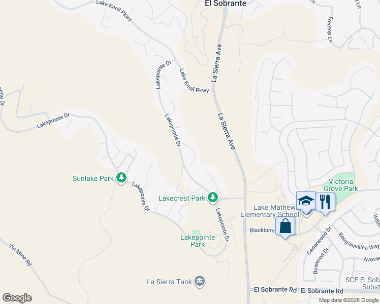 map of restaurants, bars, coffee shops, grocery stores, and more near 17293 Cold Spring Circle in Riverside