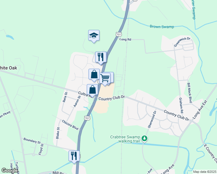 map of restaurants, bars, coffee shops, grocery stores, and more near 2608 North Main Street in Conway