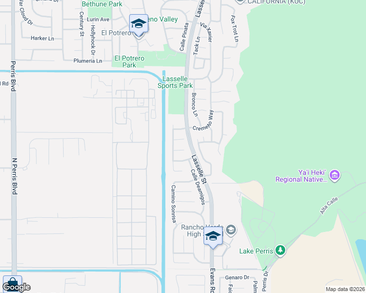 map of restaurants, bars, coffee shops, grocery stores, and more near 25967 Hacienda Court in Moreno Valley