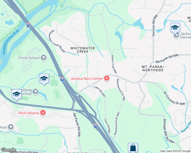 map of restaurants, bars, coffee shops, grocery stores, and more near 4130 Paran Pines Drive Northwest in Atlanta