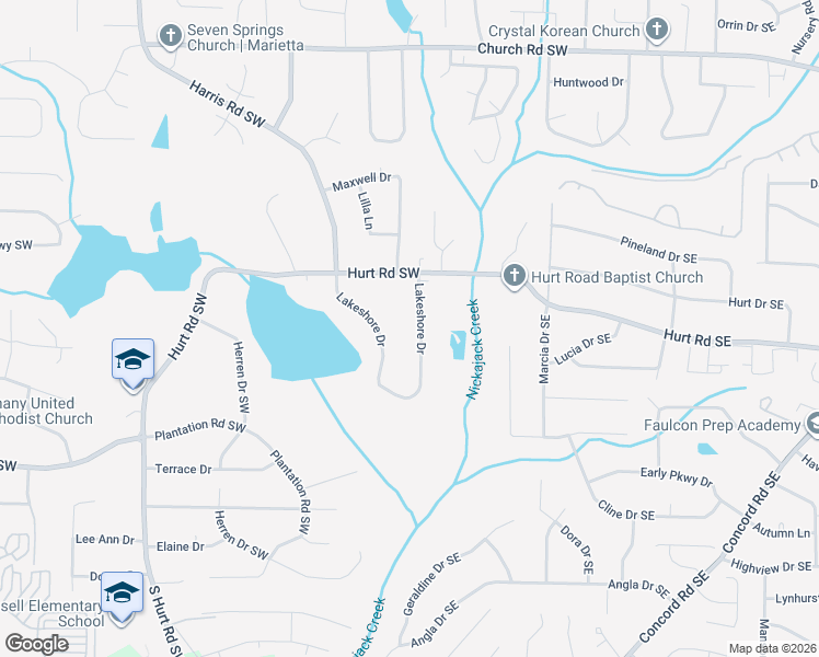 map of restaurants, bars, coffee shops, grocery stores, and more near 3530 Lakeshore Drive in Smyrna