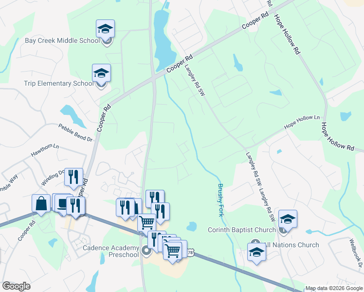 map of restaurants, bars, coffee shops, grocery stores, and more near 651 Autumn Meadow Drive in Loganville