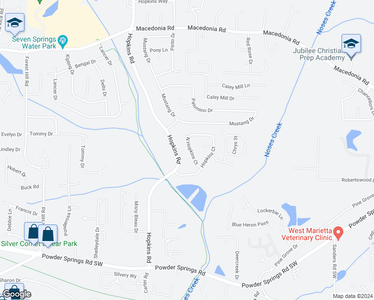 map of restaurants, bars, coffee shops, grocery stores, and more near 3642 Hopkins Court in Powder Springs