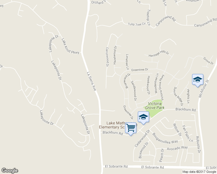 map of restaurants, bars, coffee shops, grocery stores, and more near 17262 Carrotwood Drive in Riverside