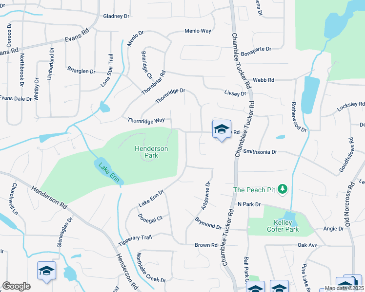 map of restaurants, bars, coffee shops, grocery stores, and more near 2764 Ridge Park Drive in Tucker