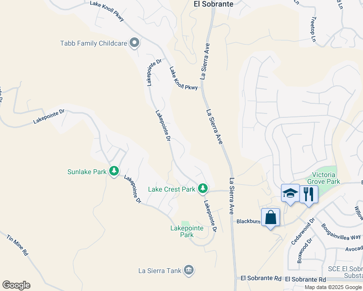 map of restaurants, bars, coffee shops, grocery stores, and more near 17358 Cold Spring Circle in Riverside