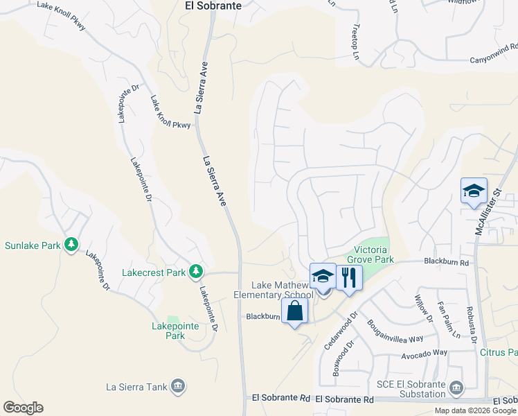 map of restaurants, bars, coffee shops, grocery stores, and more near 17262 Carrotwood Drive in Riverside