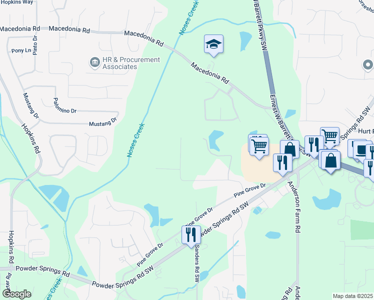 map of restaurants, bars, coffee shops, grocery stores, and more near 3060 Robertswood Drive in Powder Springs