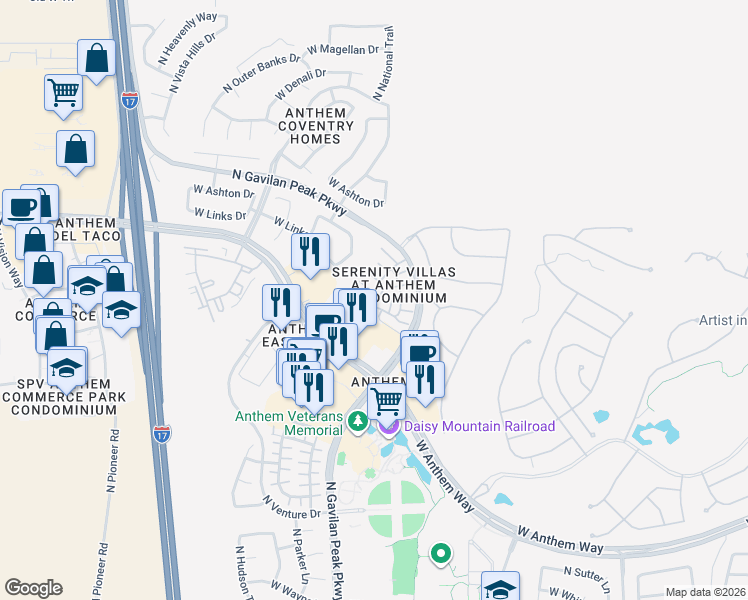 map of restaurants, bars, coffee shops, grocery stores, and more near 42424 North Gavilan Peak Parkway in New River