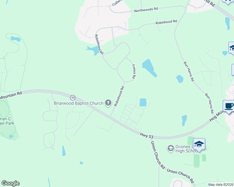 map of restaurants, bars, coffee shops, grocery stores, and more near 1811 Robinhood Road in Watkinsville