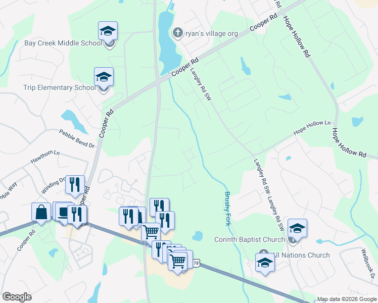 map of restaurants, bars, coffee shops, grocery stores, and more near 651 Autumn Meadow Drive in Loganville