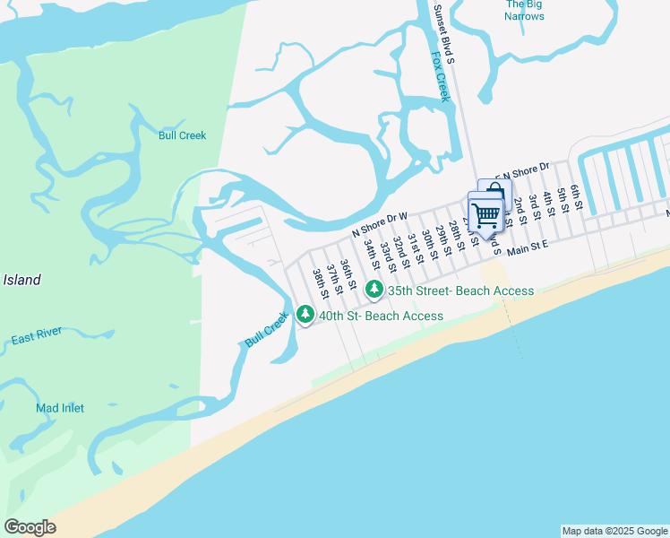 map of restaurants, bars, coffee shops, grocery stores, and more near 413 37th Street in Sunset Beach