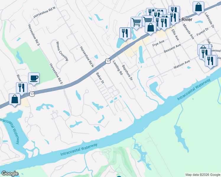 map of restaurants, bars, coffee shops, grocery stores, and more near 2408 U.S. 17 in Little River