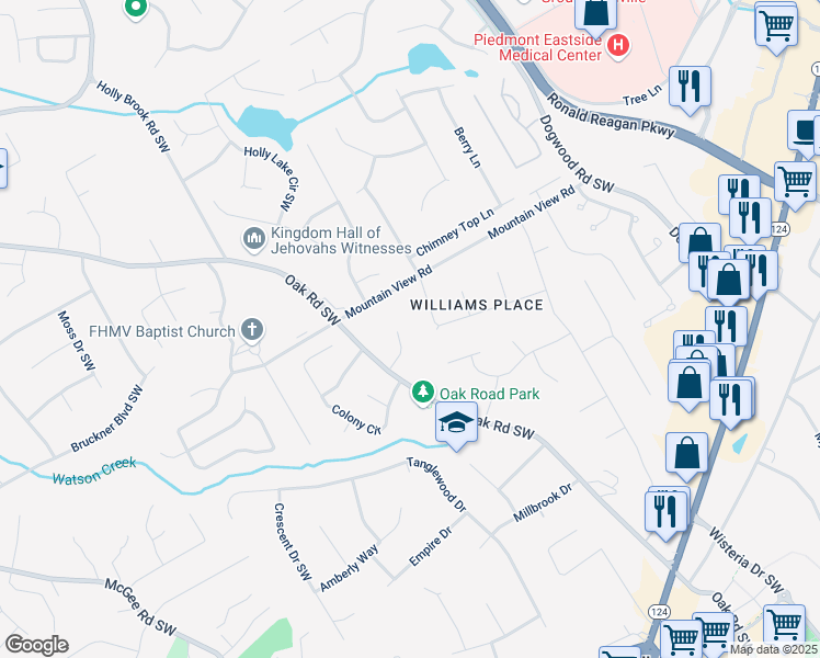 map of restaurants, bars, coffee shops, grocery stores, and more near 1838 Cates Court in Snellville
