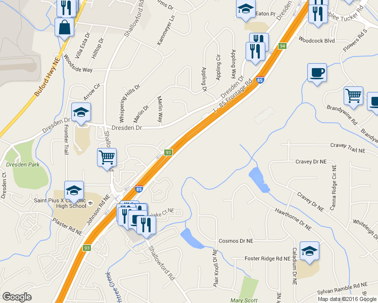 map of restaurants, bars, coffee shops, grocery stores, and more near in DeKalb County