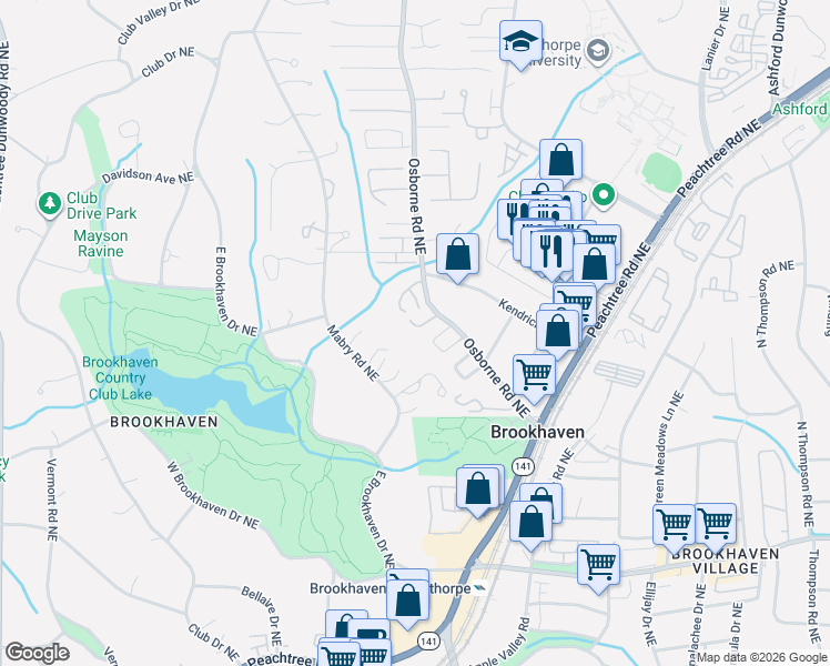 map of restaurants, bars, coffee shops, grocery stores, and more near 1143 Brookhaven North Circle Northeast in Atlanta