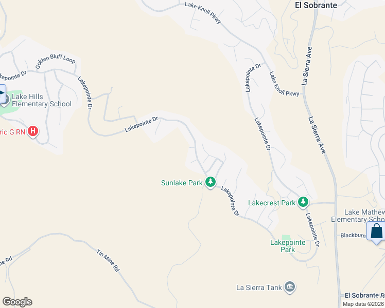 map of restaurants, bars, coffee shops, grocery stores, and more near 18180 Lakepointe Drive in Riverside