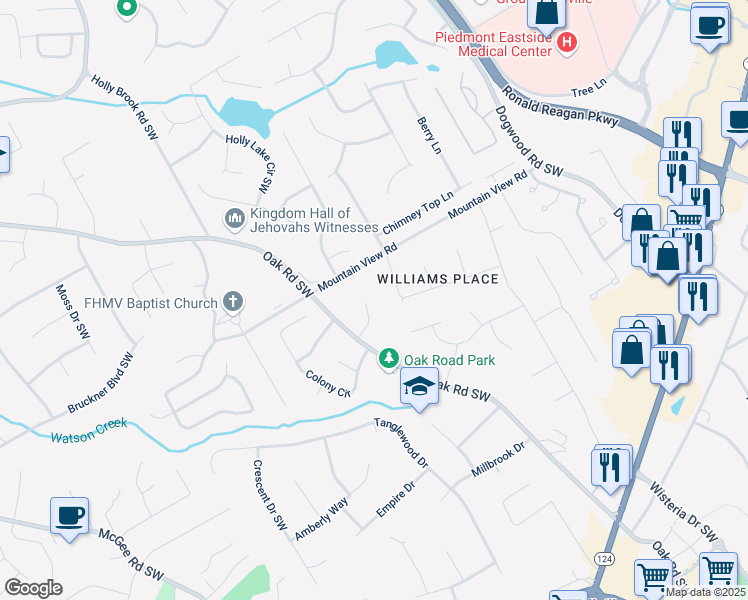 map of restaurants, bars, coffee shops, grocery stores, and more near 1838 Cates Court in Snellville