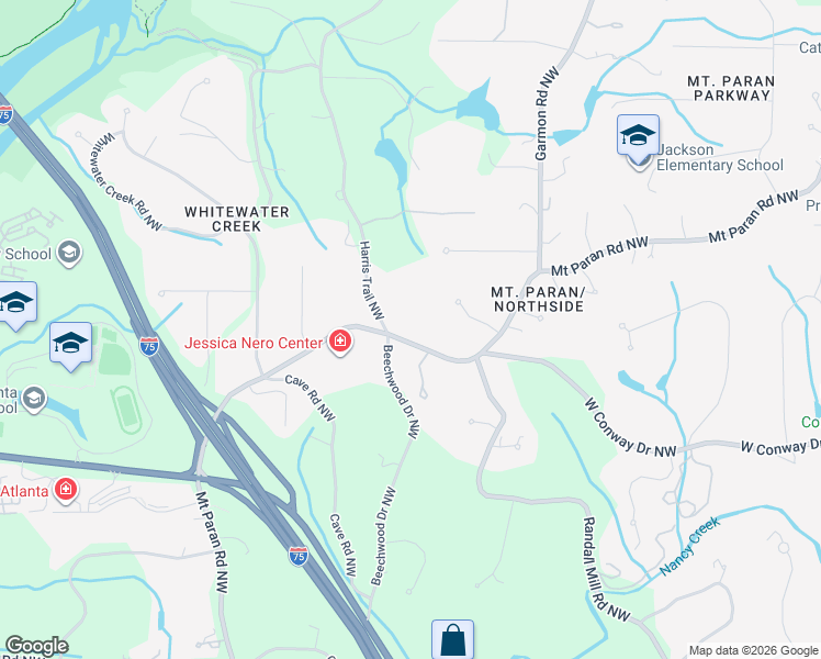 map of restaurants, bars, coffee shops, grocery stores, and more near 1707 Mount Paran Road Northwest in Atlanta